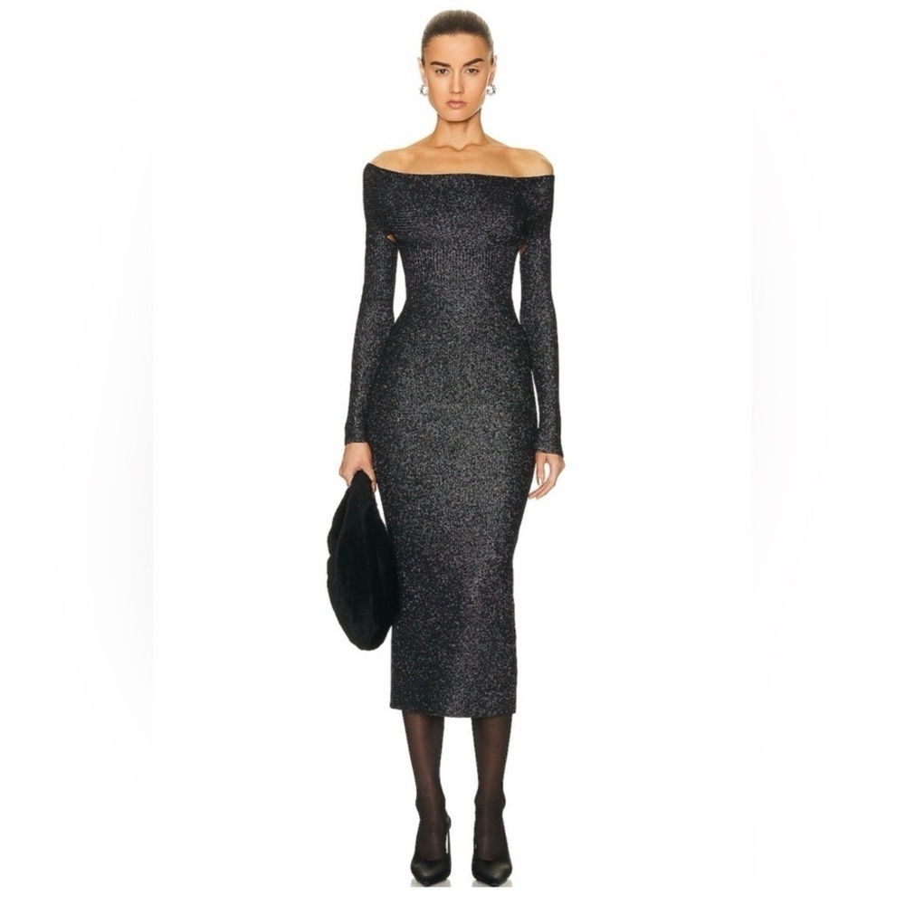 KHAITE Marisole Shimmering Black Long Sleeve Dress Size XS NWT AUTHENTIC